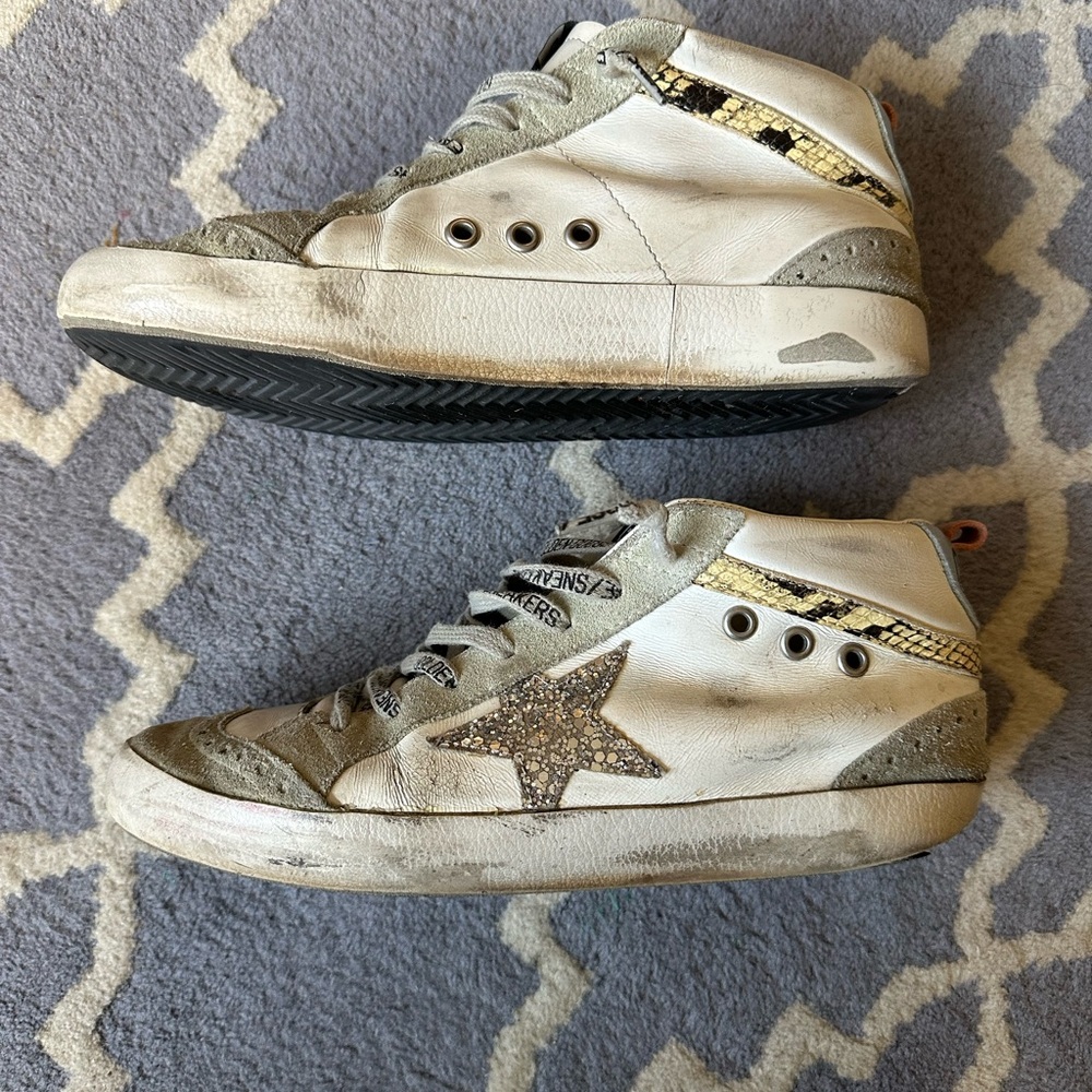 Golden Goose Women’s Deluxe Brand Mid Star Python Silver Glitter Sneakers - Picture 7 of 10